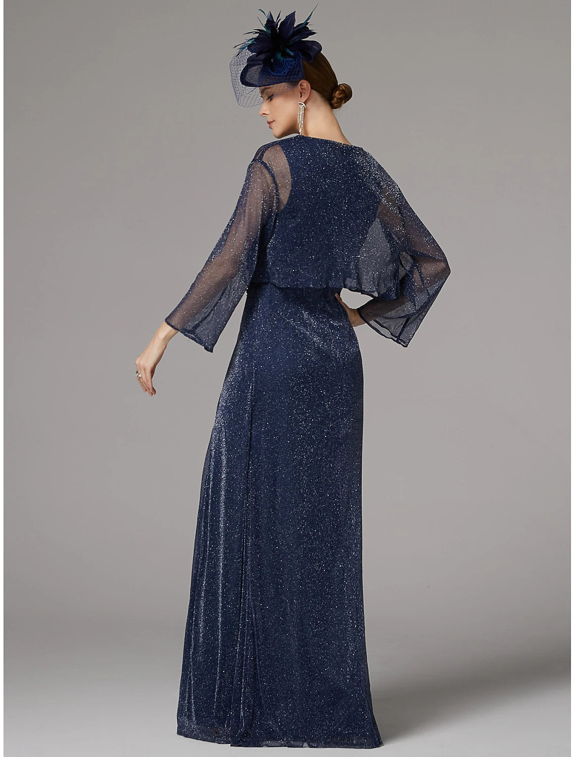 Buyishang Two Piece Sheath / Column Dress Suit Mother of the Bride Dress Elegant Sparkle & Shine Jewel Neck Floor Length Chiffon Long Sleeve with Buttons